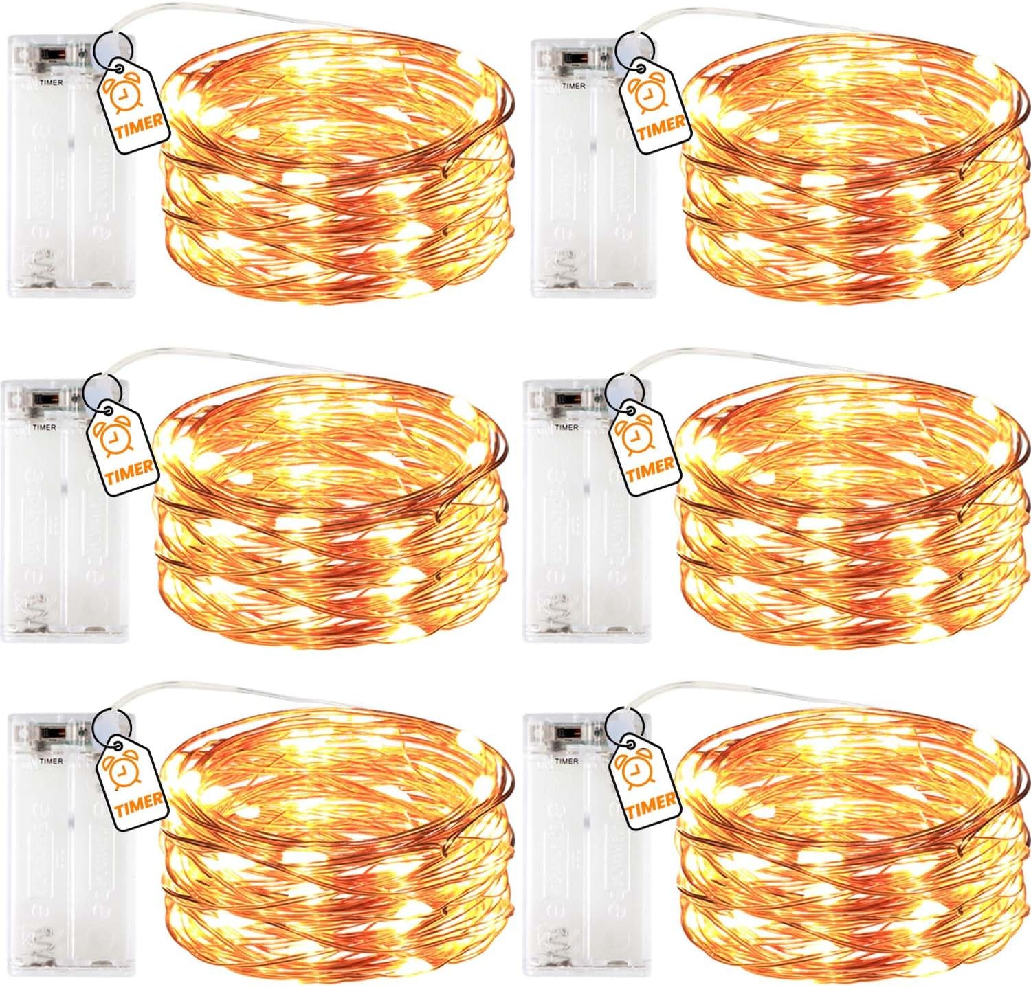 6-pack of 10ft strands with 30 warm white leds each (2800k)