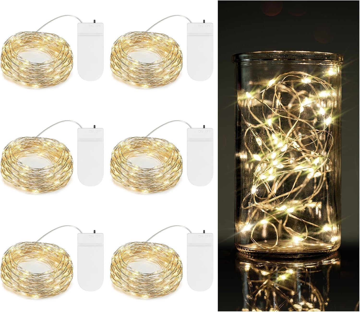 6-pack of 7.2 ft strings with 20 mini leds each, totaling 120 leds
