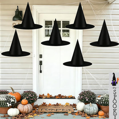 6-piece set of thickened black witch hats with built-in flexible wire brim that pops back into shape