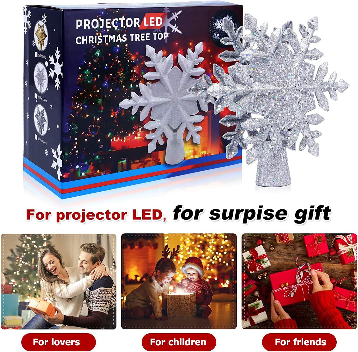 6 white snowflake projections creating realistic virtual snow effect