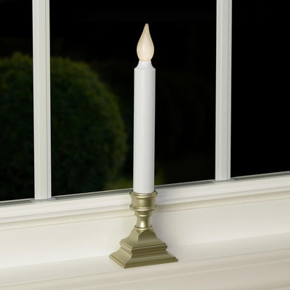612 Vermont LED Window Candle with Timer – Pewter Accent for Living Room Windowsills and Holiday Decor