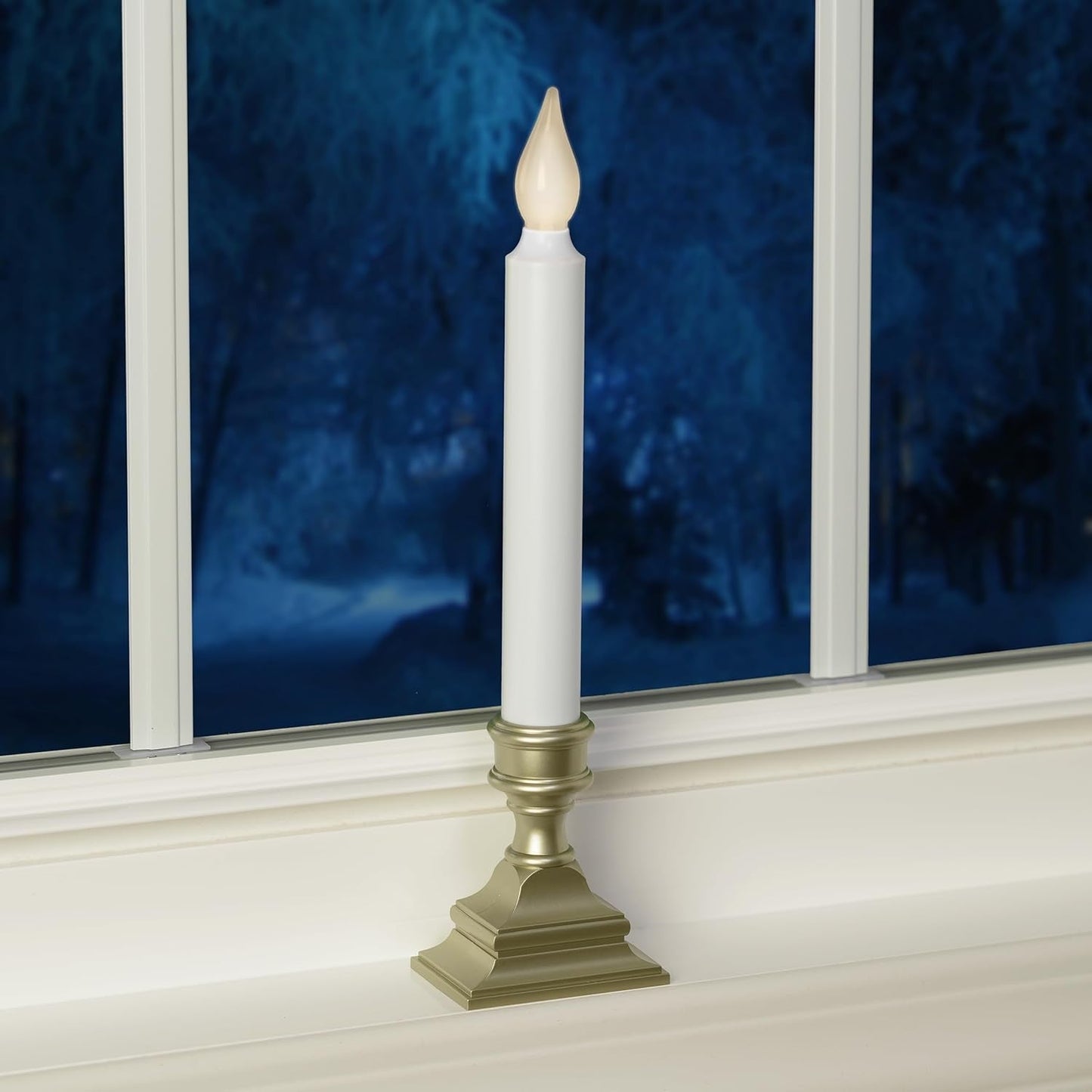 612 Vermont LED Window Candle with Timer – Pewter Accent for Living Room Windowsills and Holiday Decor