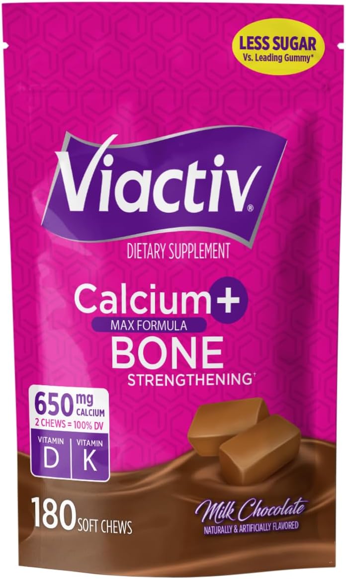 650 mg calcium per soft chew; 2 chews daily deliver 100% daily value