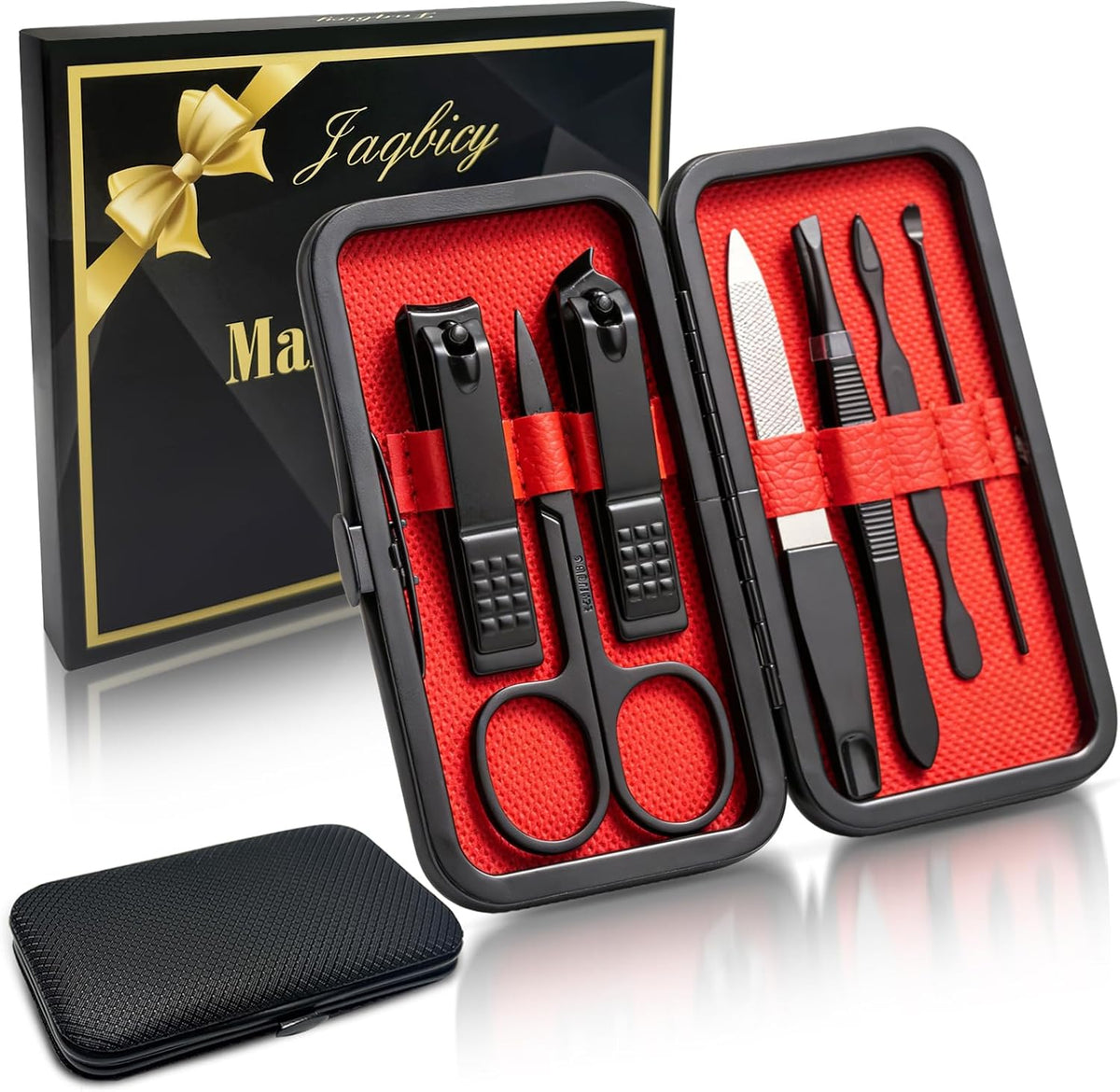 7-piece manicure tool set covering hands, feet, and facial grooming