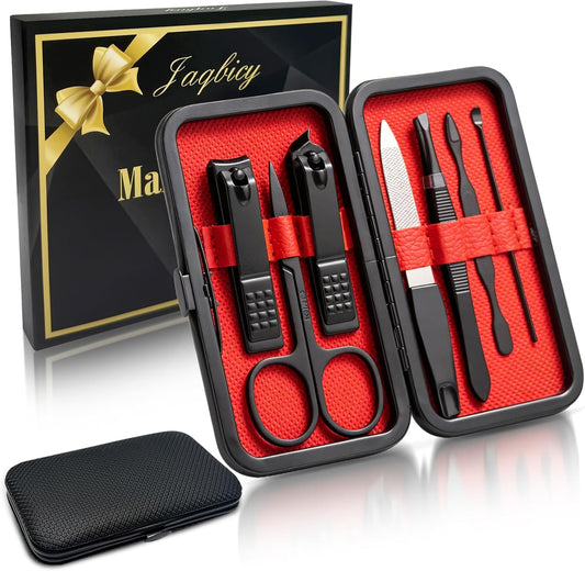 7-piece manicure tool set covering hands, feet, and facial grooming