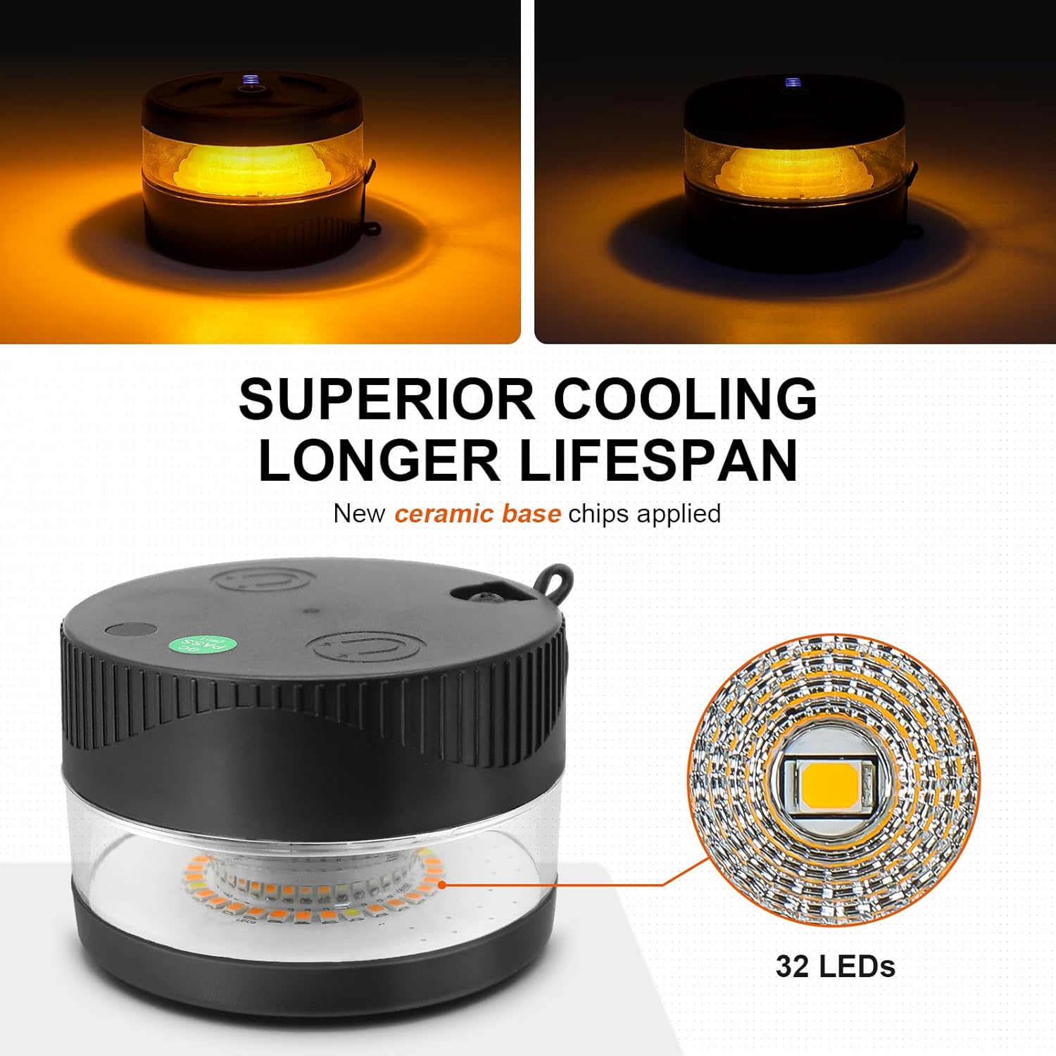 7 switchable lighting modes (single/double/triple/penta/double-quadra flash, sos amber, steady white)