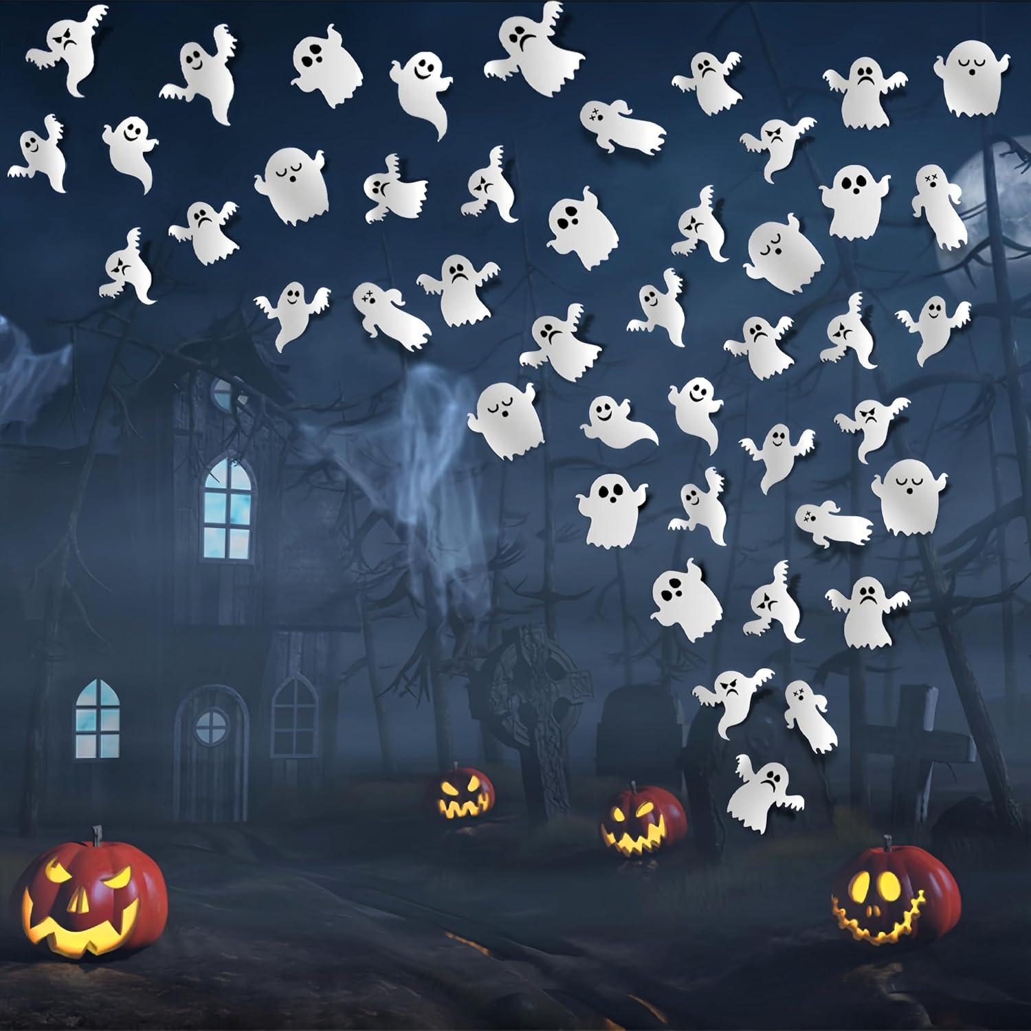 7Styles Halloween Ghost Wall Decor – Weather-Resistant 3D Ghost Decals for Patio, Porch & Outdoor Entryway Displays