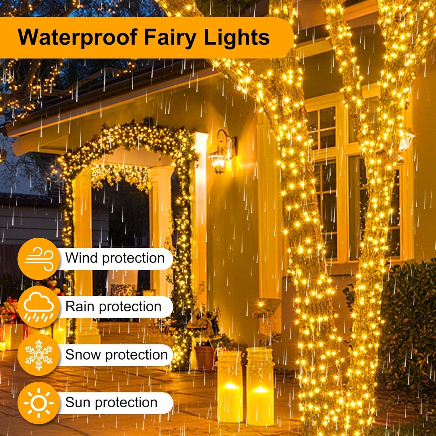 8 lighting modes (combination, in waves, sequential, slo-go, chasing/flash, slow fade, twinkle/flash, steady on)