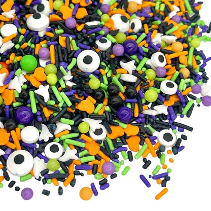 8 oz resealable-sized bag with assorted halloween shapes including ghosts and pumpkins