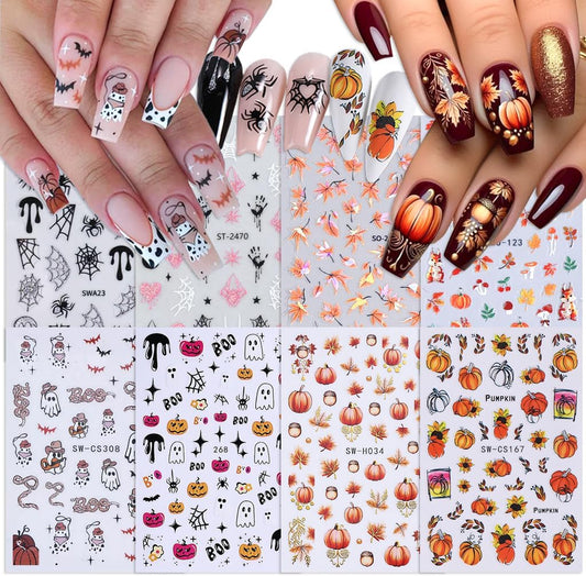 8 self-adhesive nail art sticker sheets with no glue required