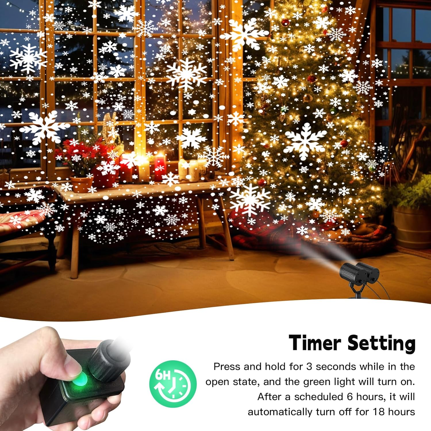 8 upgraded led beads producing moving, multi-sized snowflake projections
