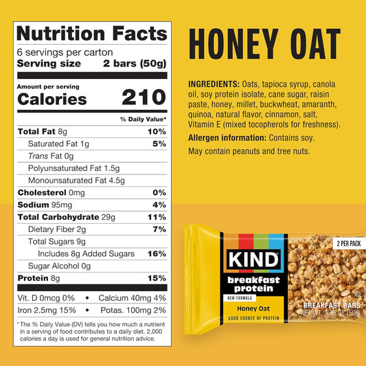 8g protein per bar sourced from soy protein isolate and whole grains
