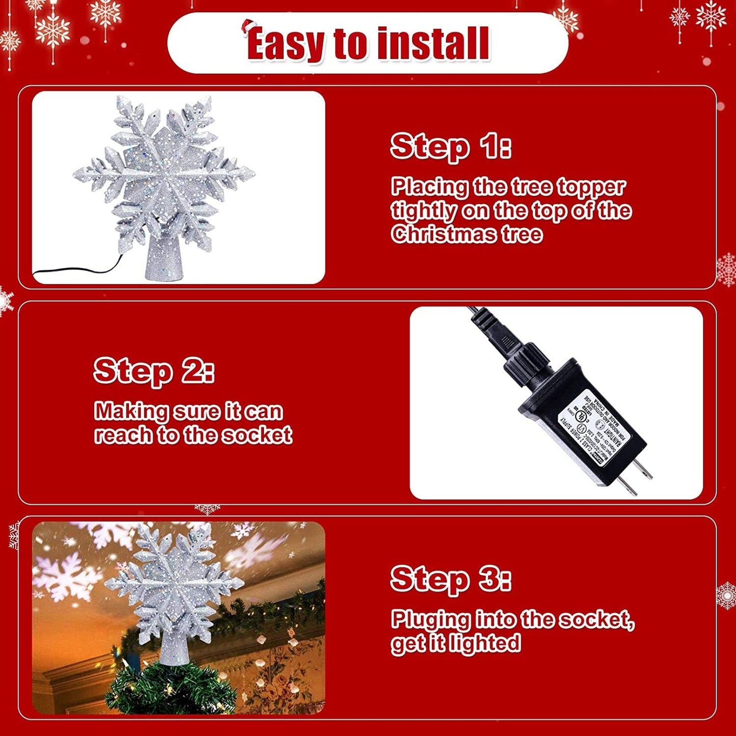 9.3-foot long power cord for versatile tree placement