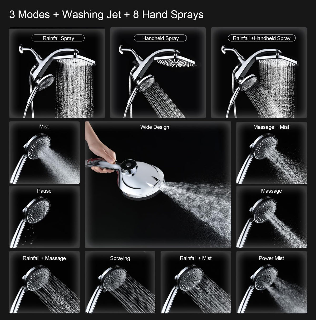 9-setting handheld showerhead with magnetic docking bracket (patent us011857983b2)