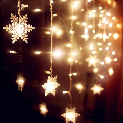96 total leds arranged as 16 snowflake pendants plus 80 micro-leds on the curtain line