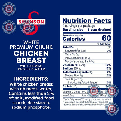 98% fat free, gluten free, 12g protein per 4.5 oz serving nutritional profile