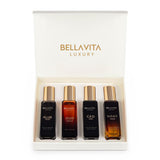 BellaVita Compact Cologne Quartet for Active Men – TSA-Approved 20ml Sprays for Camping, Patio Dinners & Outdoor Date Nights