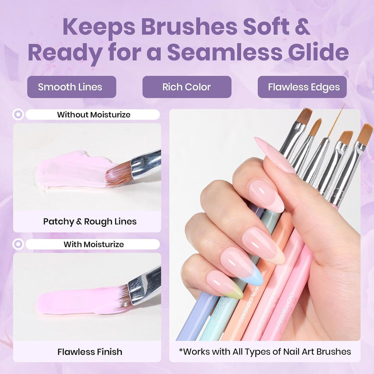 acetone-free, ethanol-free gentle formula safe on natural nails and bristles