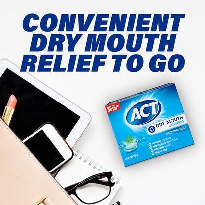 ACT Dry Mouth Lozenges with Xylitol, Soothing Mint – Sugar-Free and Alcohol-Free Oral Care, 36 ct., 2 pk