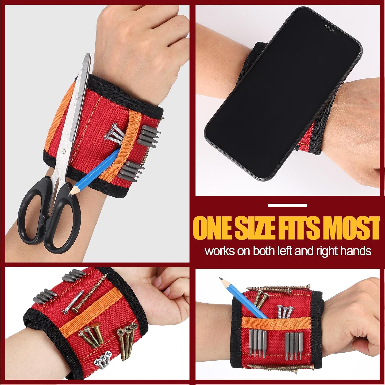 additional storage pockets for non-magnetic items (screws, washers, drill bits)