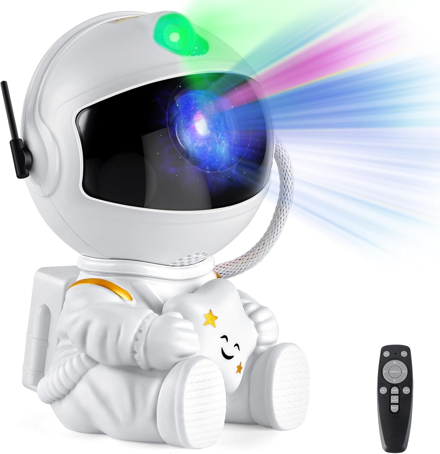 adjustable astronaut head for multi-angle nebula and star projection on ceiling or walls