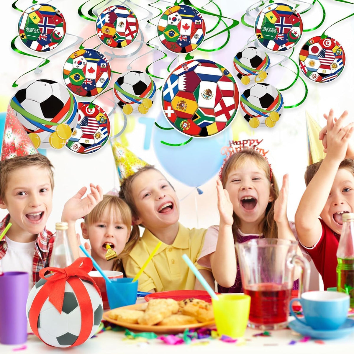 AhfuLife Soccer Hanging Swirls 24pc – Living Room Wall and Ceiling Decor for Match Day Atmosphere