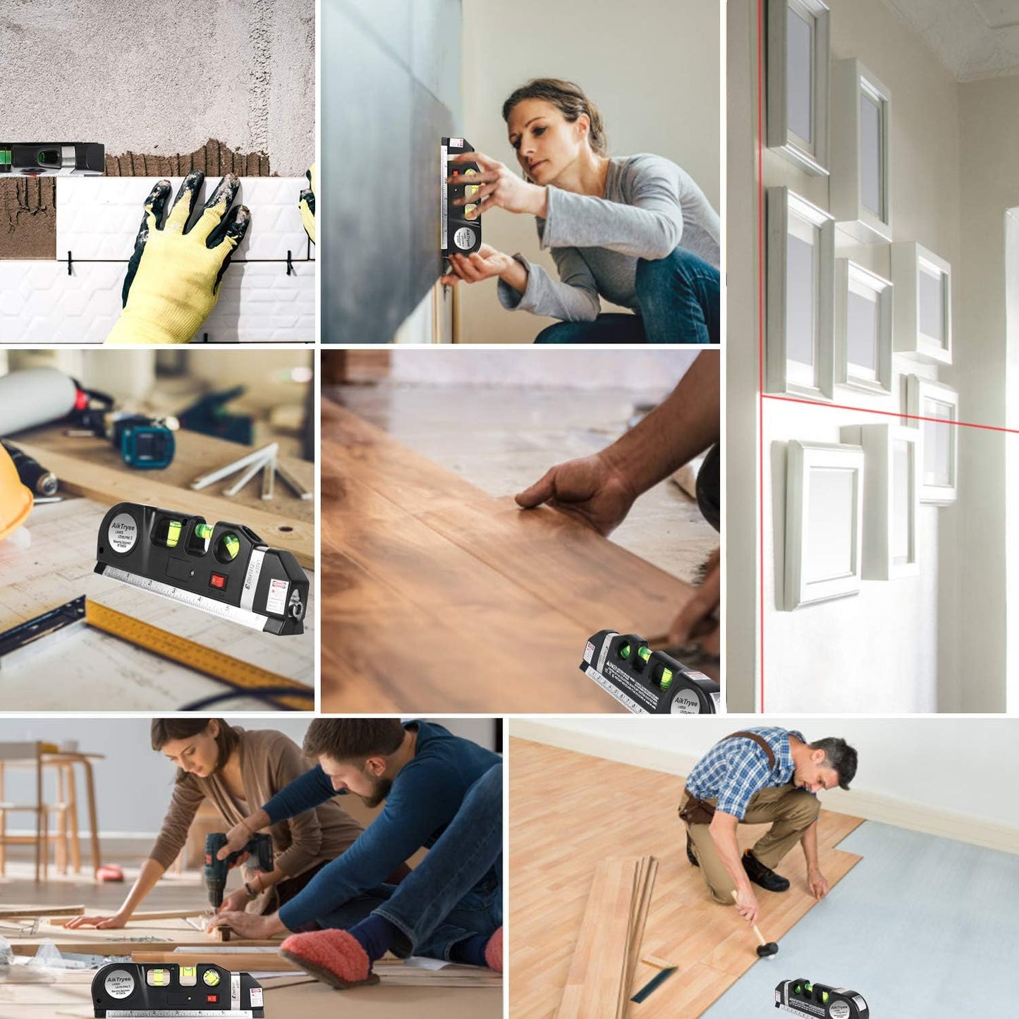 AikTryee Laser Level with Tape Measure – Living Room and Gallery Wall Tool for Perfectly Aligned Picture Frames