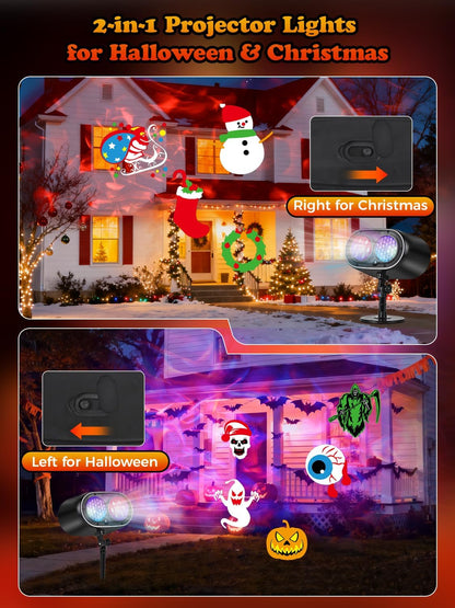AIMENGME Holiday Projector Lights – Outdoor Patio and Garden Decor with 12 Halloween and Christmas Patterns