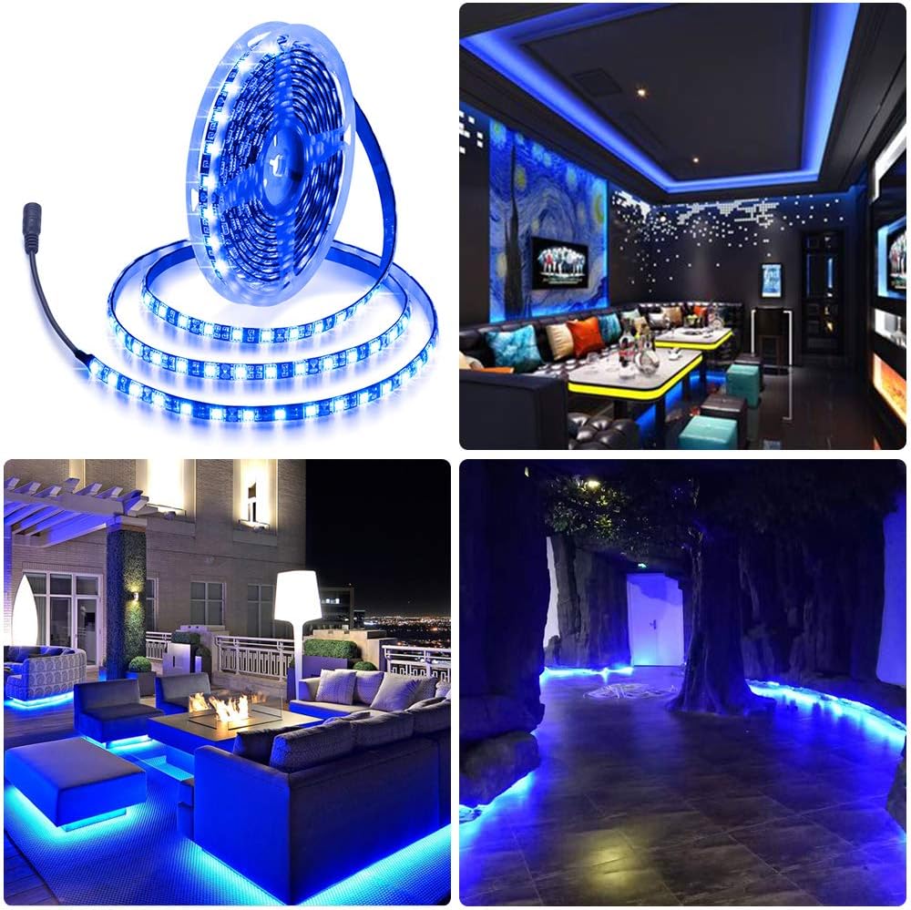 ALITOVE 16.4ft Waterproof Blue LED Strip Light for Patio, Deck and Garden Pathway Accent Lighting, 12V IP65