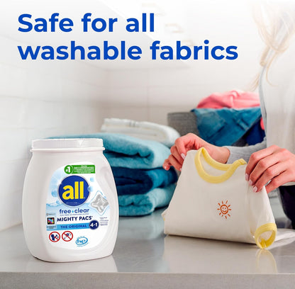 All Free Clear Mighty Pacs – Sensitive Skin Laundry for a Calmer Self-Care Routine, 60 Count Tub