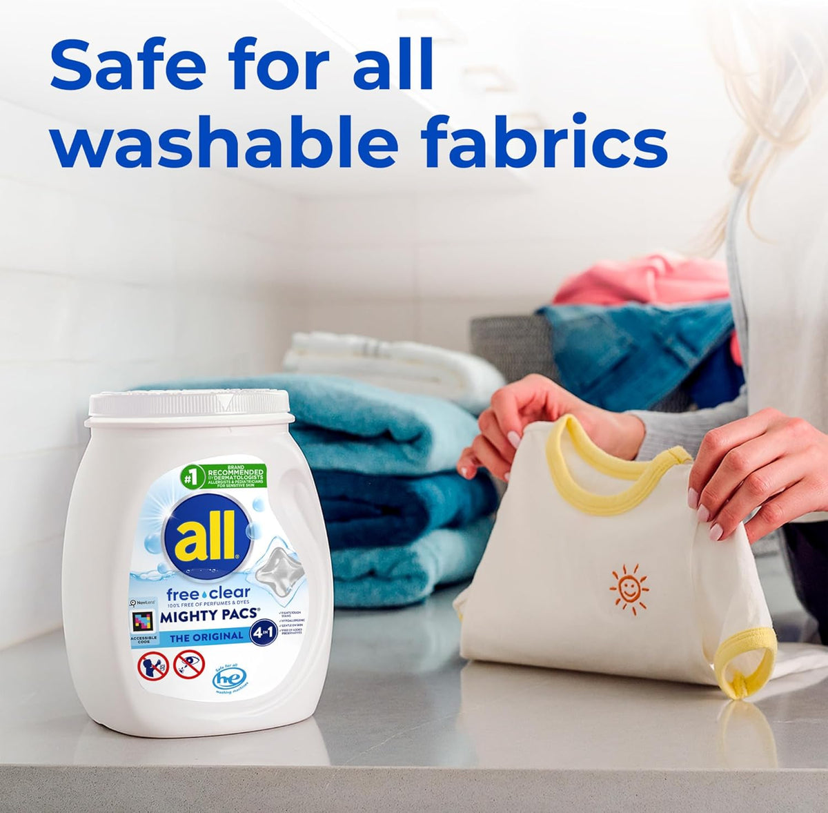 all Mighty Pacs Free Clear Laundry Detergent – Safer Laundry for Sensitive Skin, Triple-Credentialled Dermatologist Allergist Pediatrician Formula