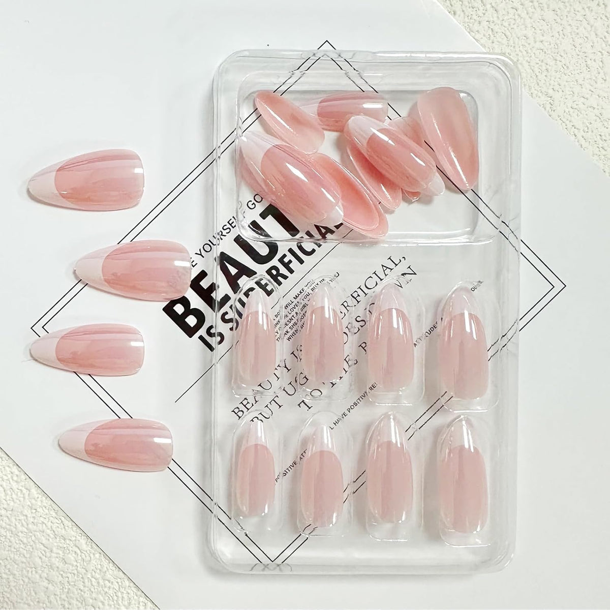 Almond Press on Nails Medium with Designs – Designer Reusable Nail Kit, 3D Flower Full Cover Luxury Press on Set