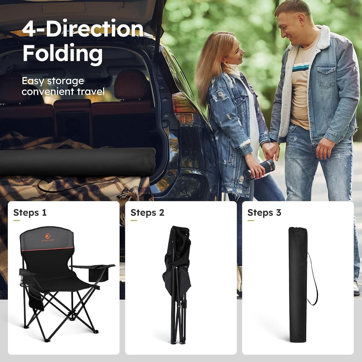 ALPHA CAMP 2-Pack Portable Folding Chair Set – Valentine's Day Gift for Couples Who Camp, Tailgate, and Travel Together