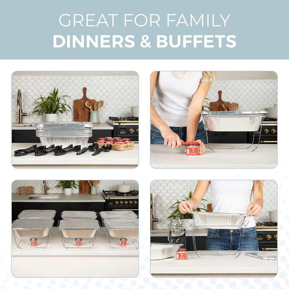 Alpha Living Disposable Chafing Set – Complete Warming Kit for Banquet Hall Serving Lines and Pop-Up Food Events