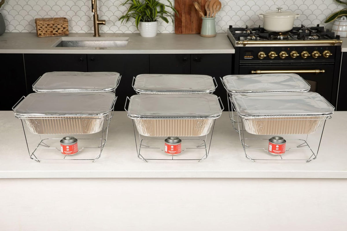 Alpha Living Disposable Chafing Set – Complete Warming Kit for Banquet Hall Serving Lines and Pop-Up Food Events