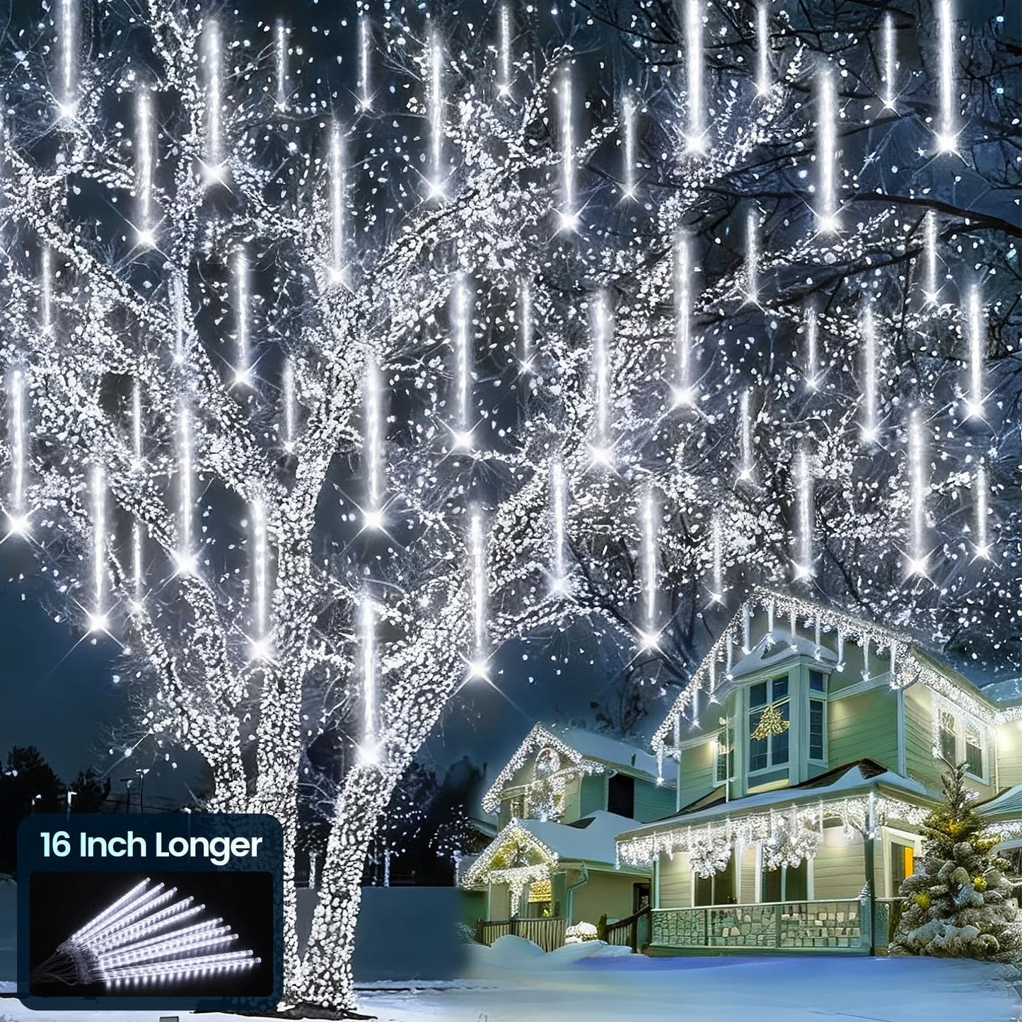 Aluan Meteor Shower Lights – Outdoor Patio String Lights with Cascading Snowfall Effect for Year-Round Backyard Ambiance