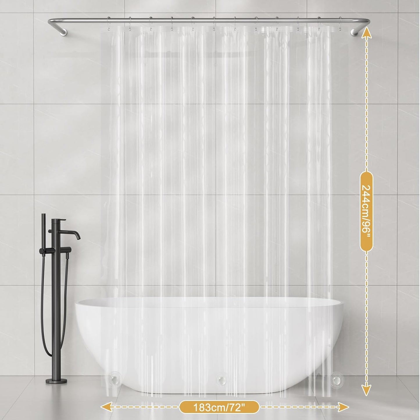 AmazerBath PEVA Shower Liner 2 Pack – Clear Extra Long 72x96 Minimalist Bathroom Curtain with Weighted Stones