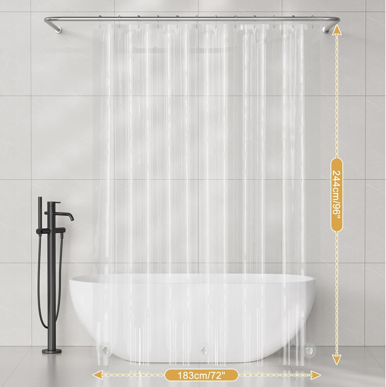AmazerBath PEVA Shower Liner 2 Pack – Clear Extra Long 72x96 Minimalist Bathroom Curtain with Weighted Stones