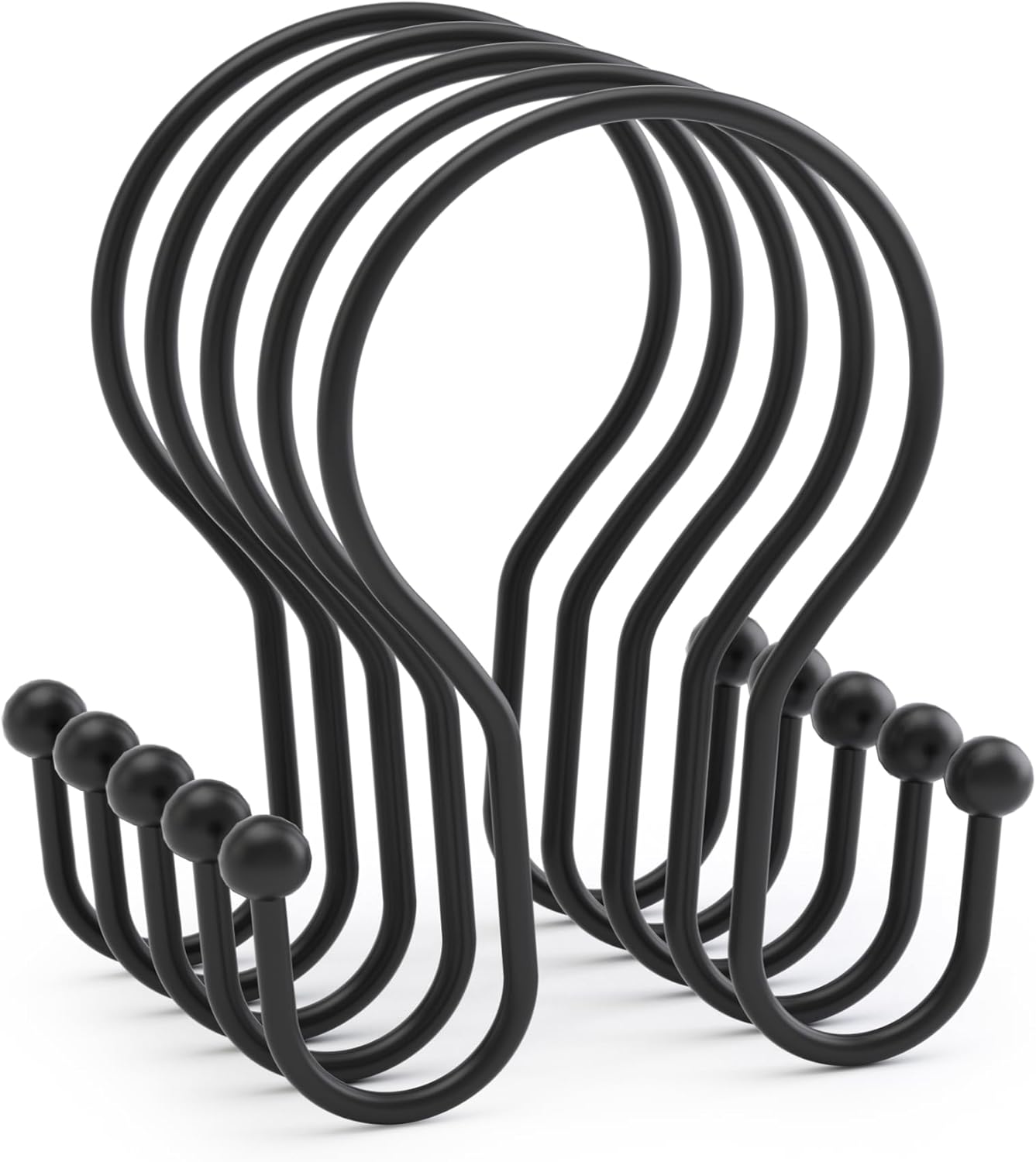 AmazerBath Shower Curtain Hooks Black Simple Double Hook – Clean-Lined Bathroom Essentials, 12-Piece Set for Intentional Spaces