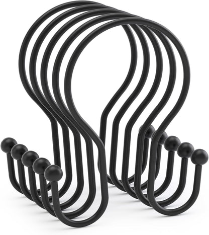 AmazerBath Shower Curtain Hooks Black Simple Double Hook – Clean-Lined Bathroom Essentials, 12-Piece Set for Intentional Spaces