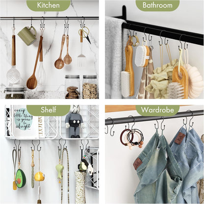 AmazerBath Shower Curtain Hooks Black Simple Double Hook – Clean-Lined Bathroom Essentials, 12-Piece Set for Intentional Spaces