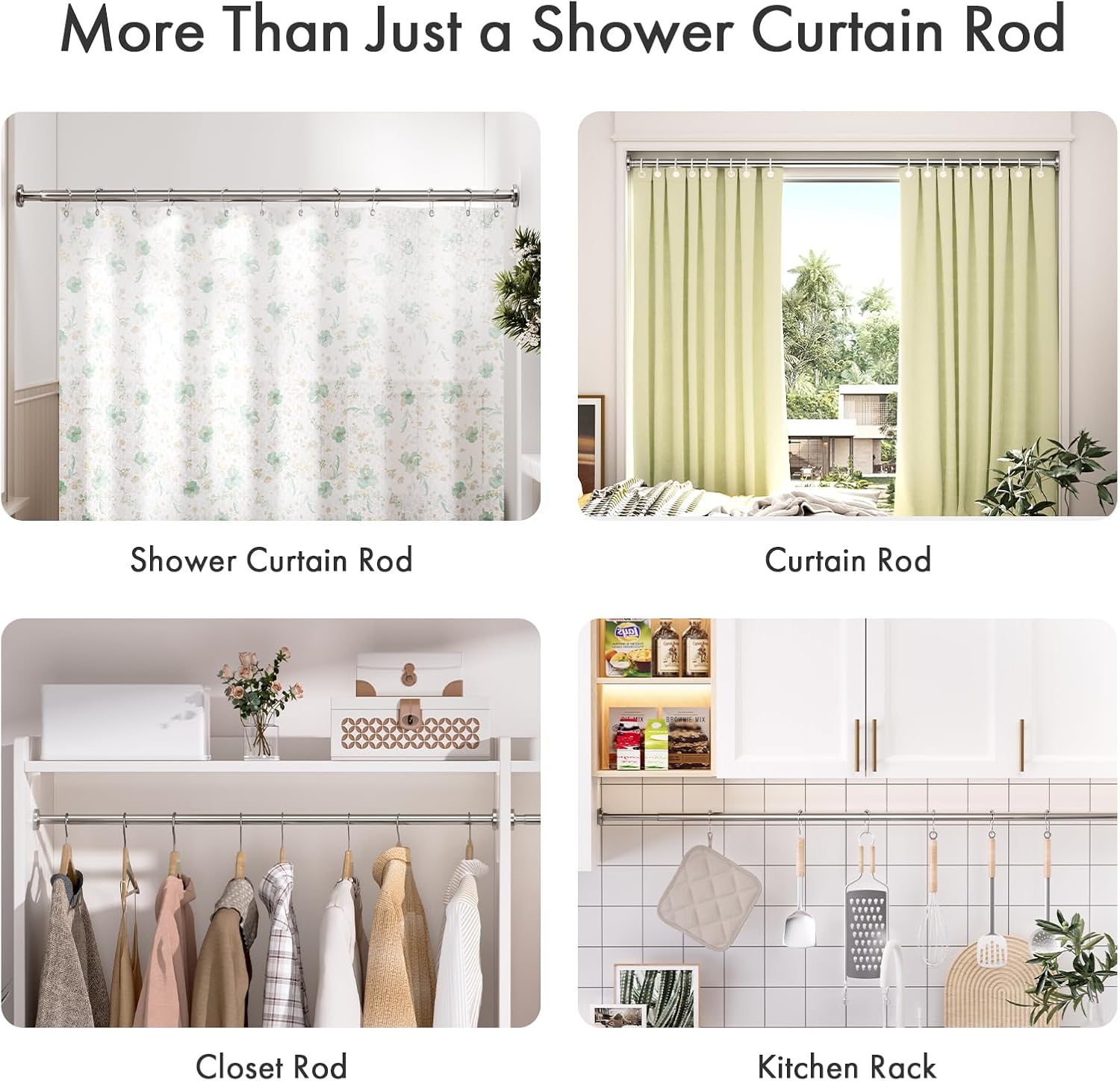 AmazerBath Tension Shower Curtain Rod – Minimalist Bathroom Hardware in Matte Black, No-Drill Adjustable Rod for Uncluttered Spaces