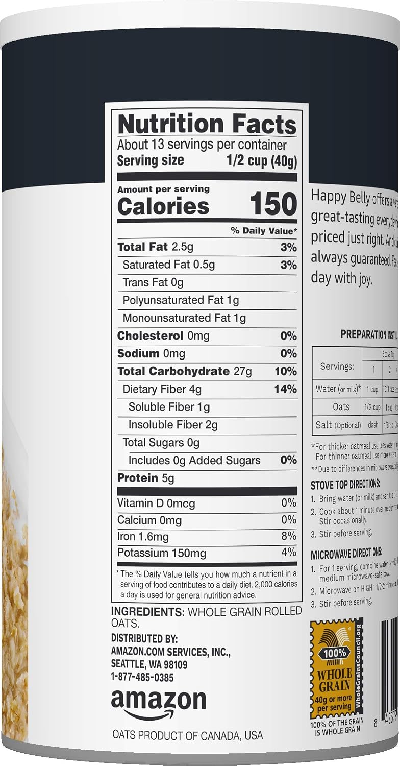 Amazon Grocery, Quick Cook Oats, 18 Oz – Clean-Label Oats for a Hearty Family Morning Bowl