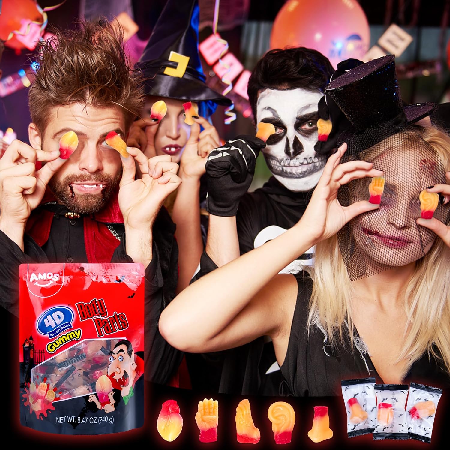 Amos 4D Body Parts Gummy Candy – Quirky Halloween Care Package Gift for College Students & Office Candy Swap