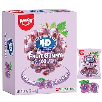 AMOS 4D Gummy Candy Grape Burst – Easter Egg Stuffer for Kids' Egg Hunt, 3D Grape Shaped Mini Packs