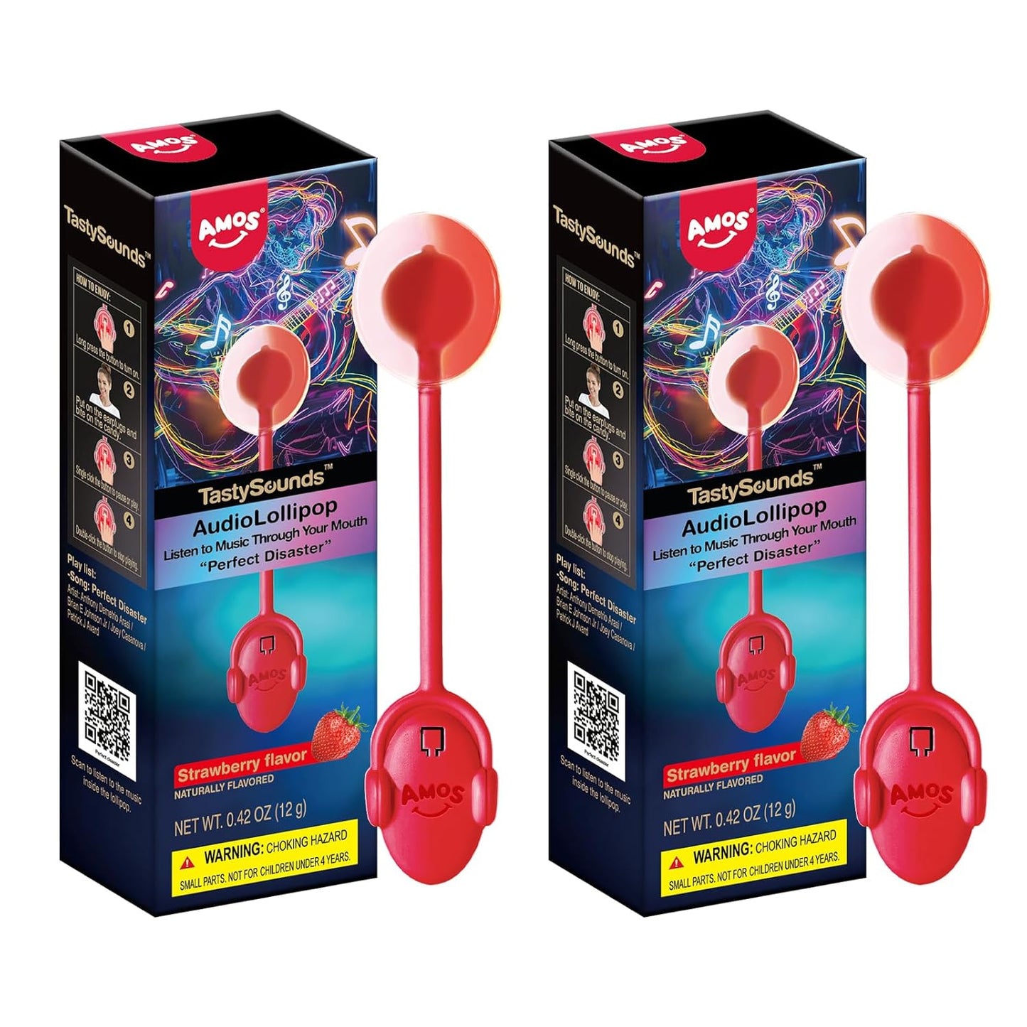 Amos Music Lollipop Candy – Safe Classroom Valentine Exchange Treat, Individually Wrapped Sugar-Free Candy for Kids