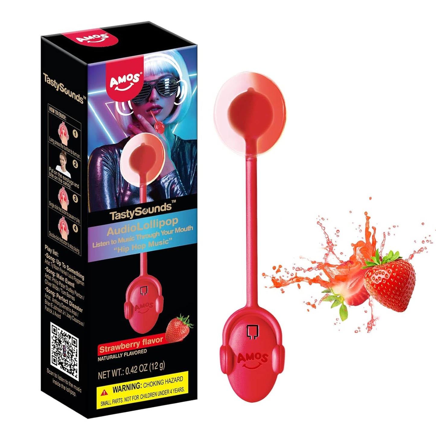 Amos Music Lollipop Candy – Safe Classroom Valentine Exchange Treat, Individually Wrapped Sugar-Free Candy for Kids