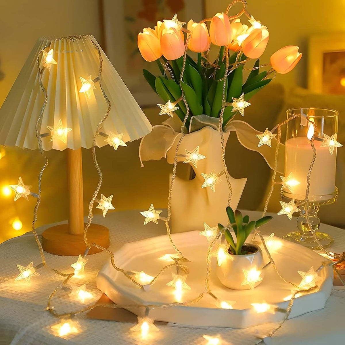 ANJAYLIA Battery Star Lights – Studio Apartment Ambient Decor, Single Warm White LED Strand