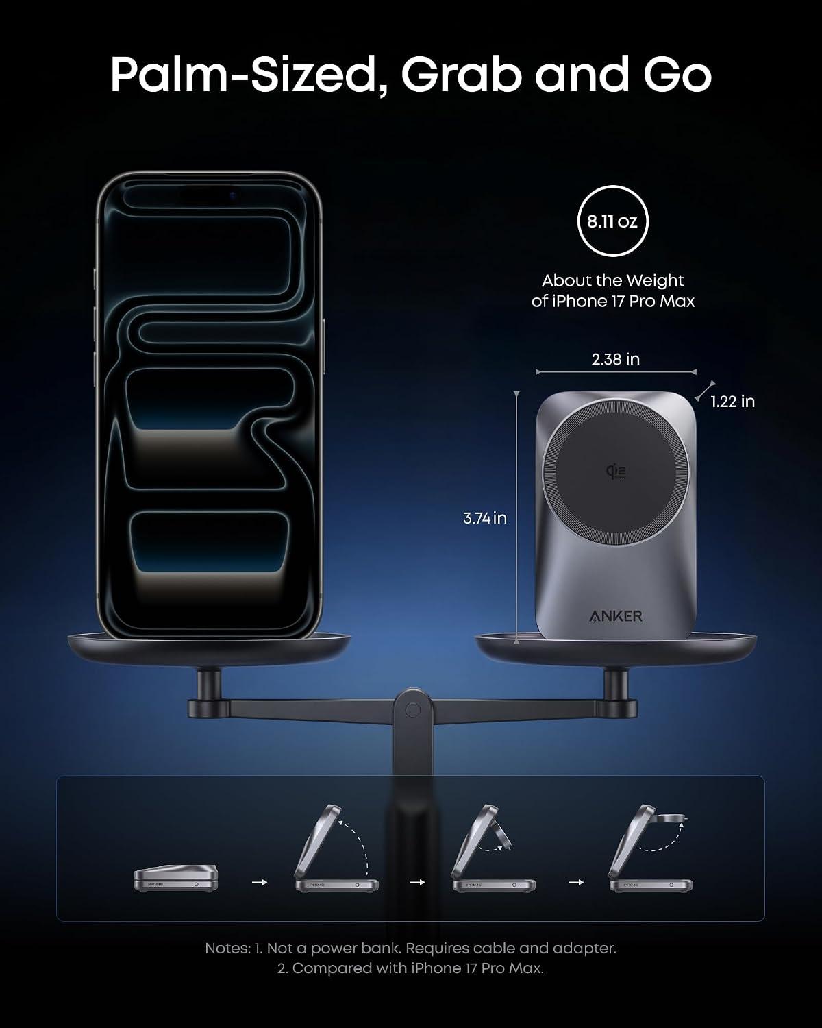 Anker Prime Qi2.2 3-in-1 Foldable Apple Charger – Compact Workstation Power Source Replacing Three Chargers for Productive Professionals With Apple Ecosystems