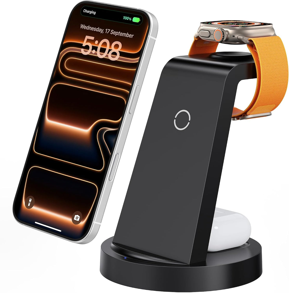 Anlmz 3 in 1 Apple Charging Stand in Black - Executive Desk Charger, Replaces Three Cables for Cleaner Workflow